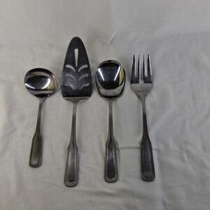 4 PCS Stainless By Salem Japan‎ Beaded  Serving Fork, Spoon, Ladle, Cake Server